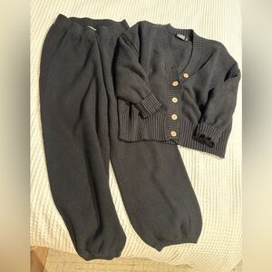Black Knit Cardigan and Pants Set